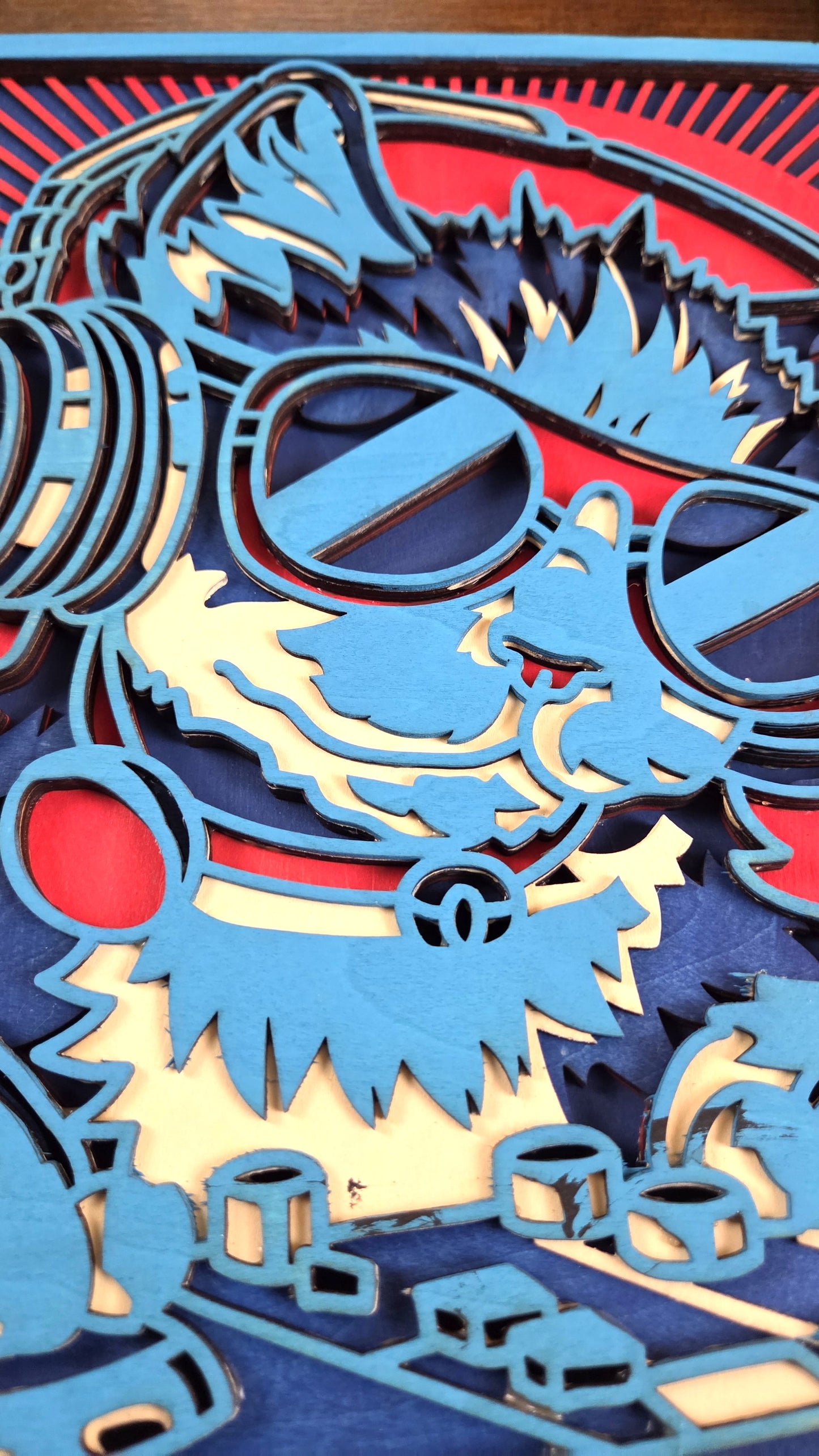 DJ Cat Wall Art – Layered, Hand-Painted Wood Art