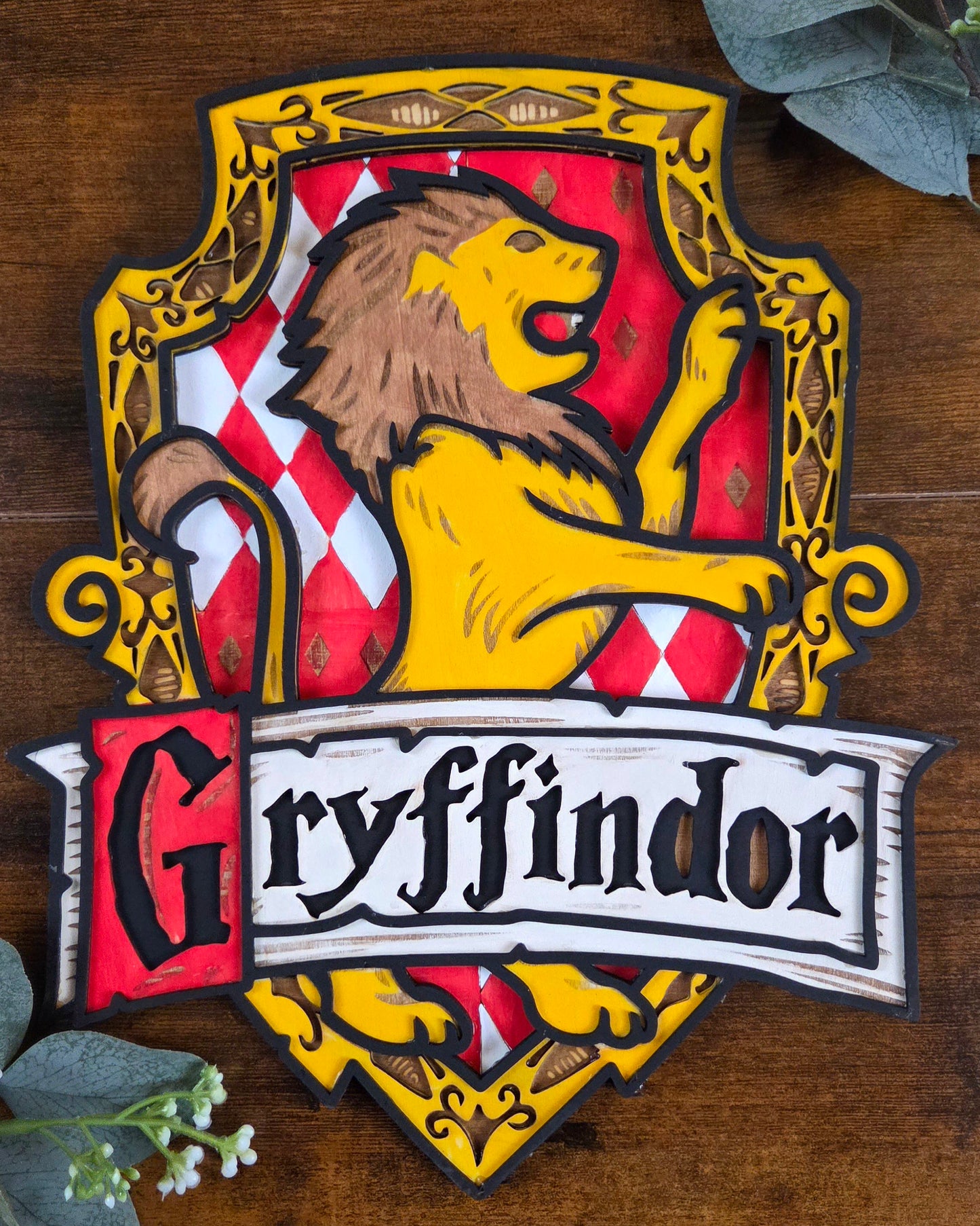 Gryffindor Wall Art – Layered, Hand-Painted Wood Art