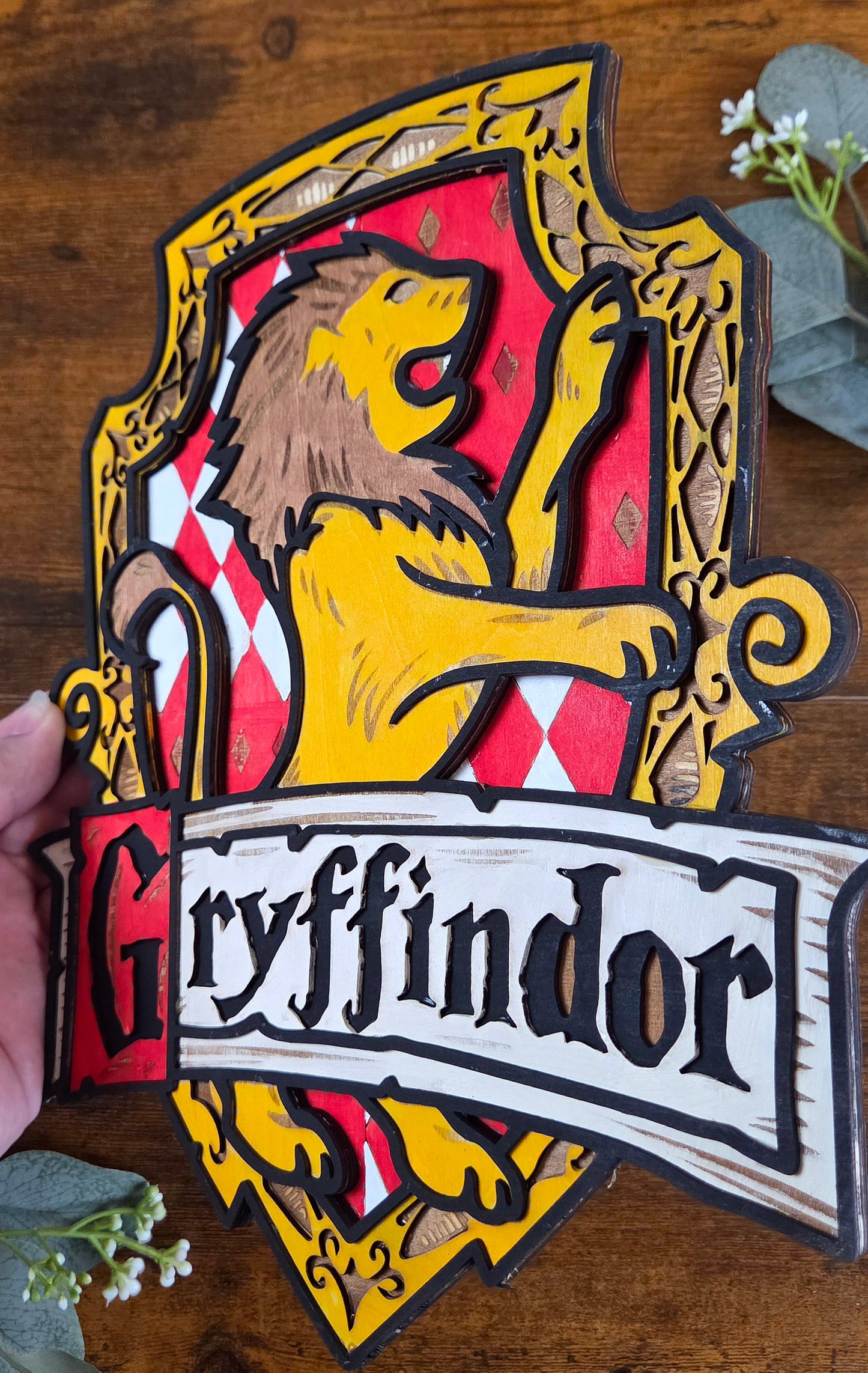 Gryffindor Wall Art – Layered, Hand-Painted Wood Art