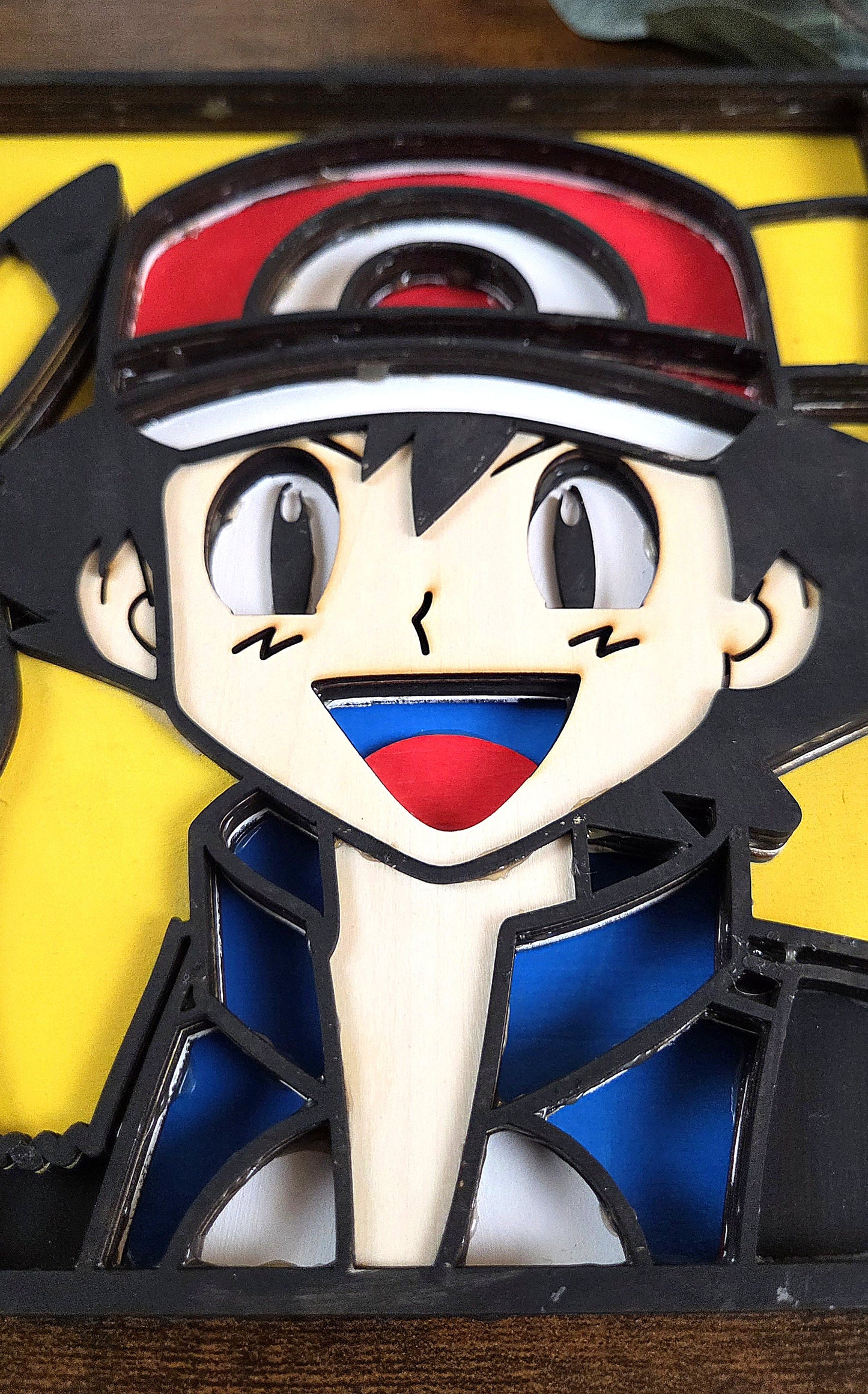 Ash and Pikachu Wall Art – Layered, Hand-Painted Wood Art