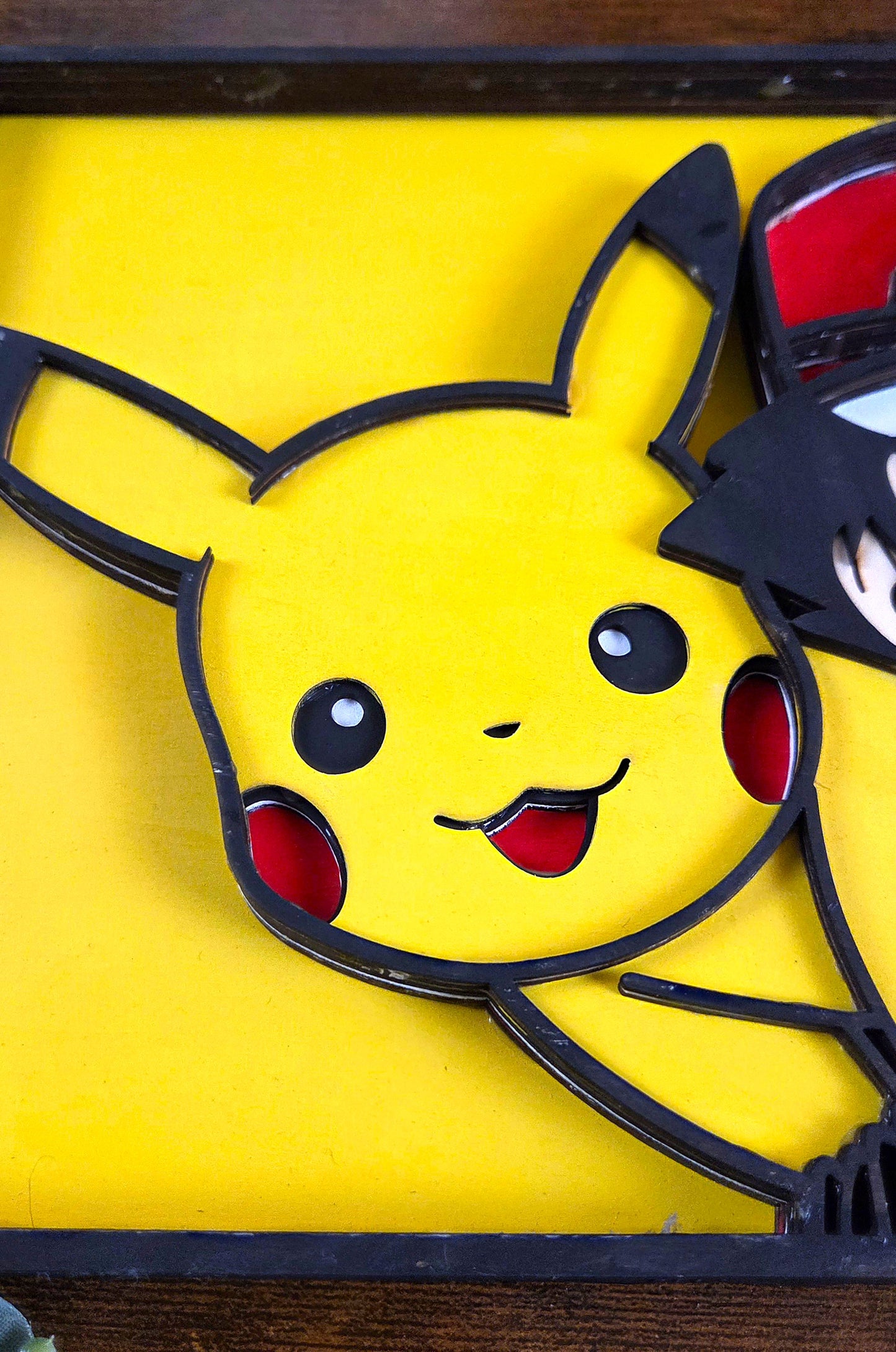 Ash and Pikachu Wall Art – Layered, Hand-Painted Wood Art