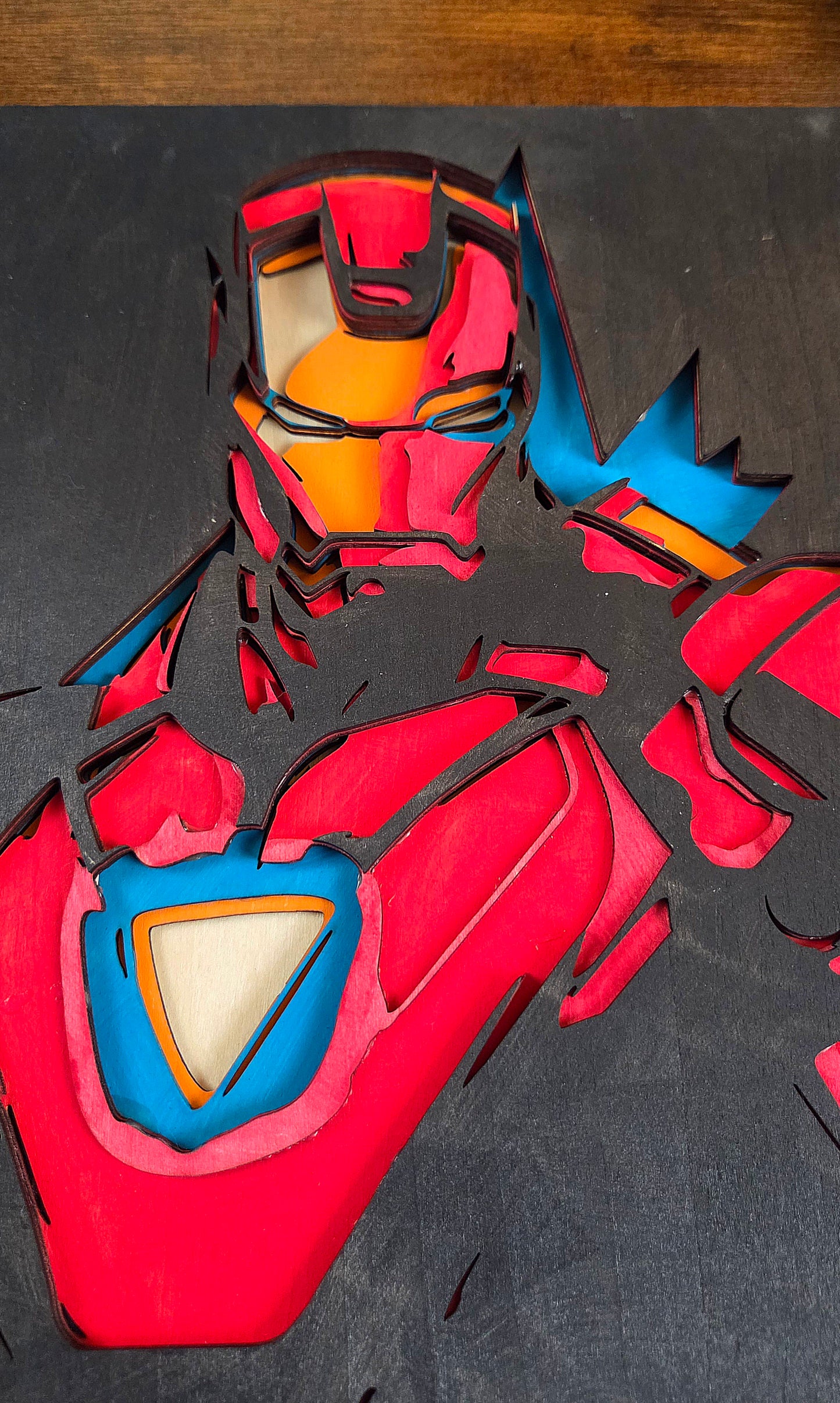 Iron Man Wall Art – Layered, Hand-Painted Wood Art