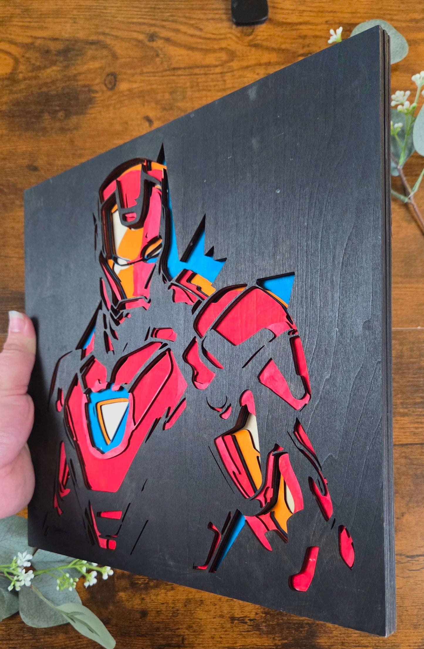Iron Man Wall Art – Layered, Hand-Painted Wood Art