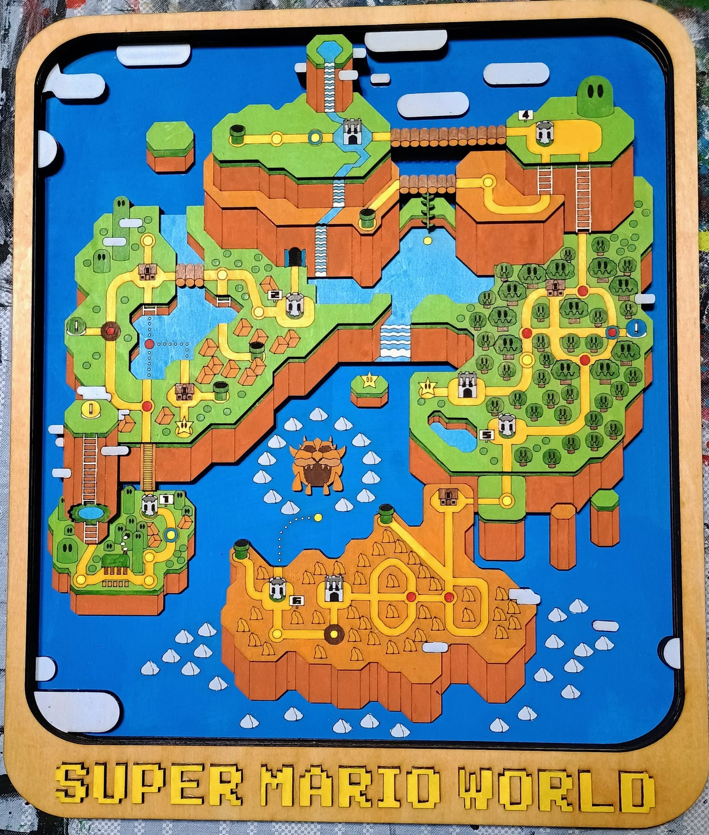 Super Mario World Map – Layered, Hand-Painted Wood Art