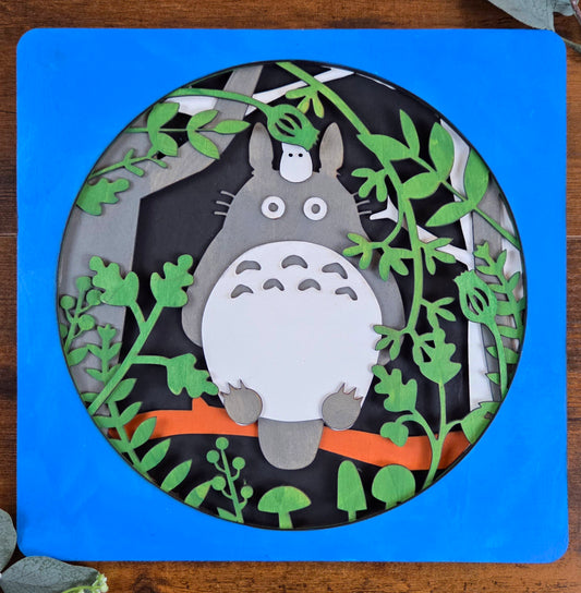 Totoro Wall Art – Layered, Hand-Painted Wood Art