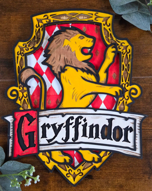 Gryffindor Wall Art – Layered, Hand-Painted Wood Art