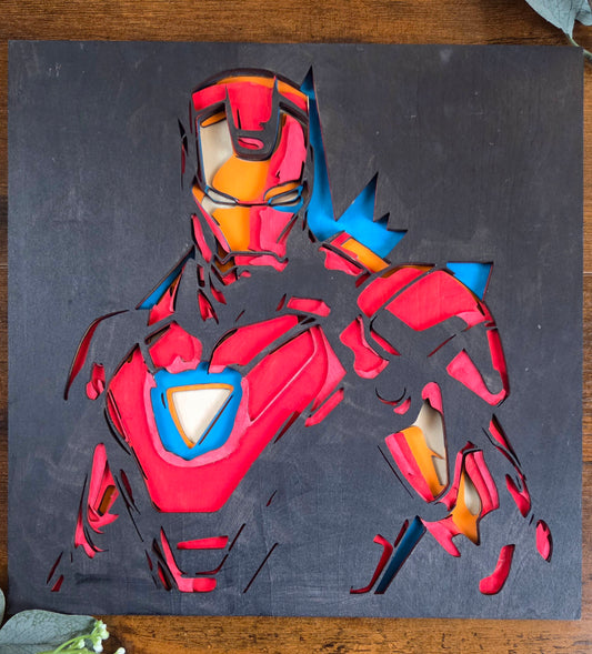 Iron Man Wall Art – Layered, Hand-Painted Wood Art