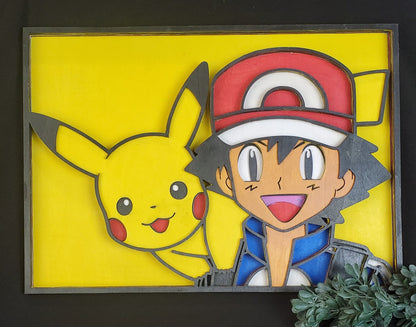 Classic Pokémon Anime Layered Wood Art